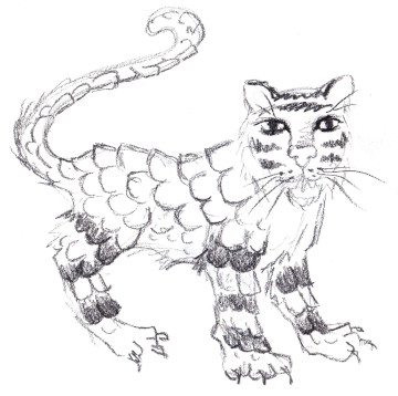 Imaginary pangolin tiger graphite sketch